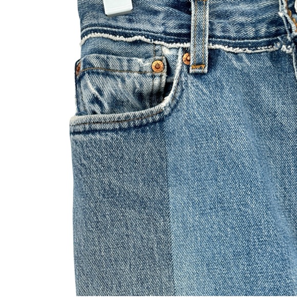 RE/DONE x Levi’s Reconstructed Frayed Raw Hem Straight Leg Blue Jeans sz 24 - Picture 2 of 8